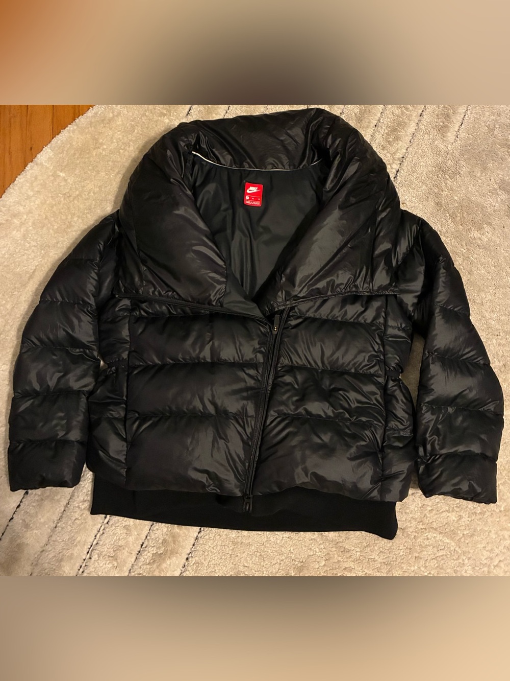 Nike Asymmetric Zip Hooded Down Puffer Jacket Black XL - EUC